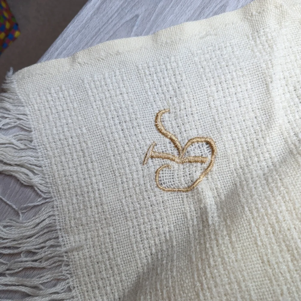 Throw Blanket in Ivory with a R Monogrammed
